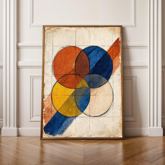 Geometric Semicircles Poster Modern Burnt Terracotta Orange And Prussian Blue Abstract Print