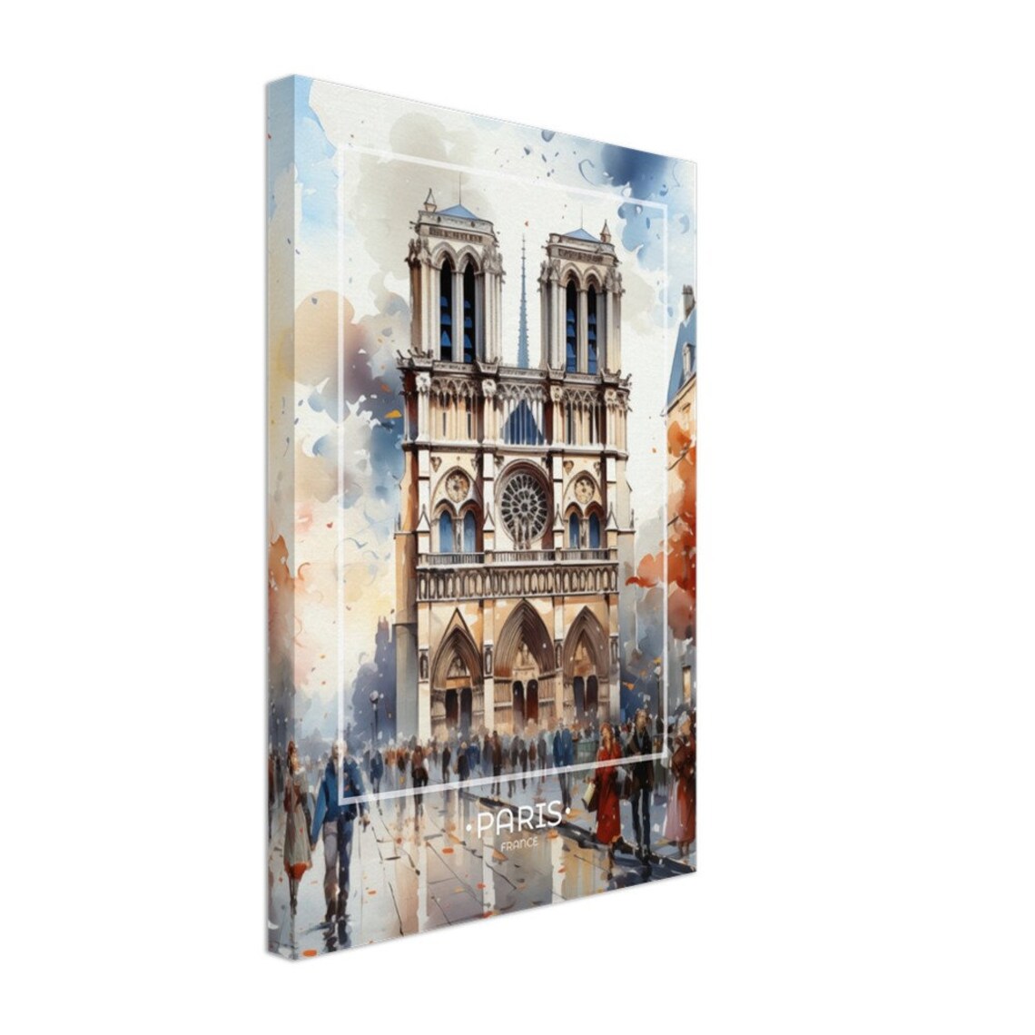 Notre Dame Cathedral Crowd Scene Watercolor Paris France Poster - Image 2