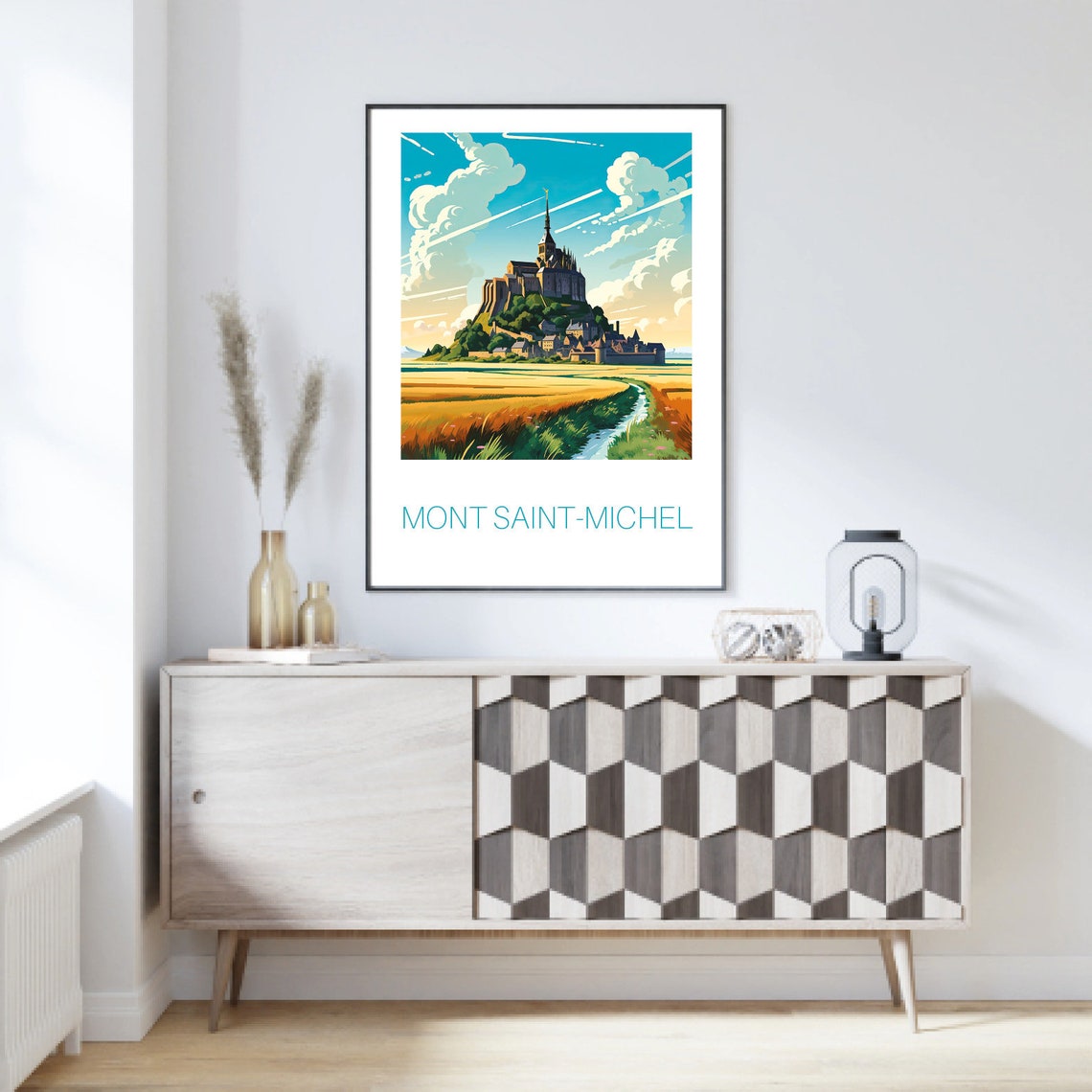 Mont Saint-Michel Teal Typography Island Abbey Bay Scene Poster - Image 3