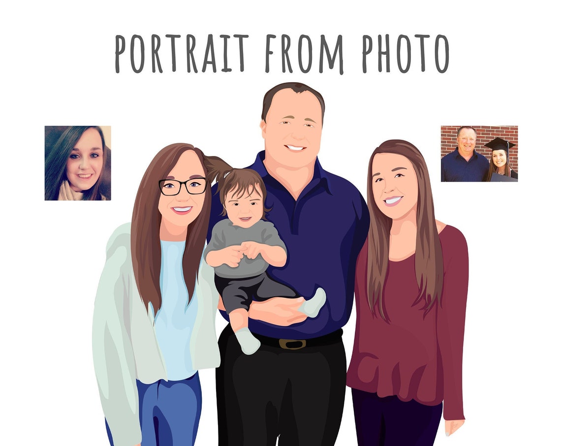 Custom Family Of Four Portrait Toddler Illustration Art Poster