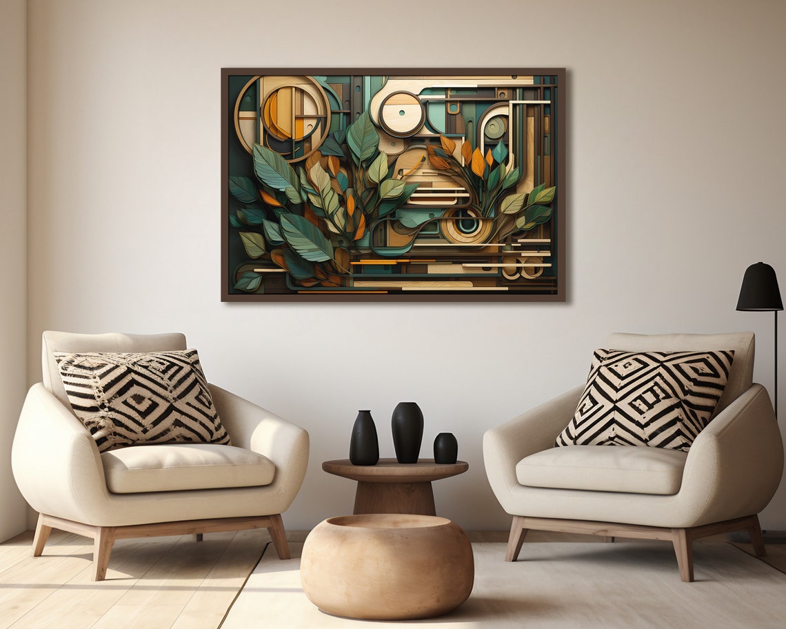 Art Deco Botanical Leaves Geometric Gold Teal Elegant Wall Art Poster - Image 3