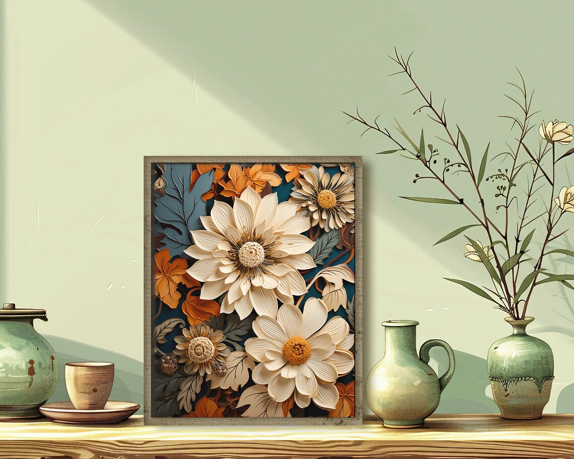 Boho Floral Botanicals, Neutral Wall Art Print - Image 3