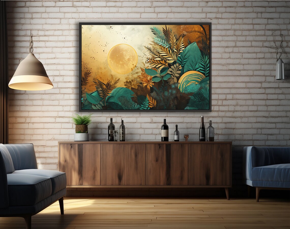 Abstract Nature-Inspired Boho Art Print, Teal Accent - Image 3