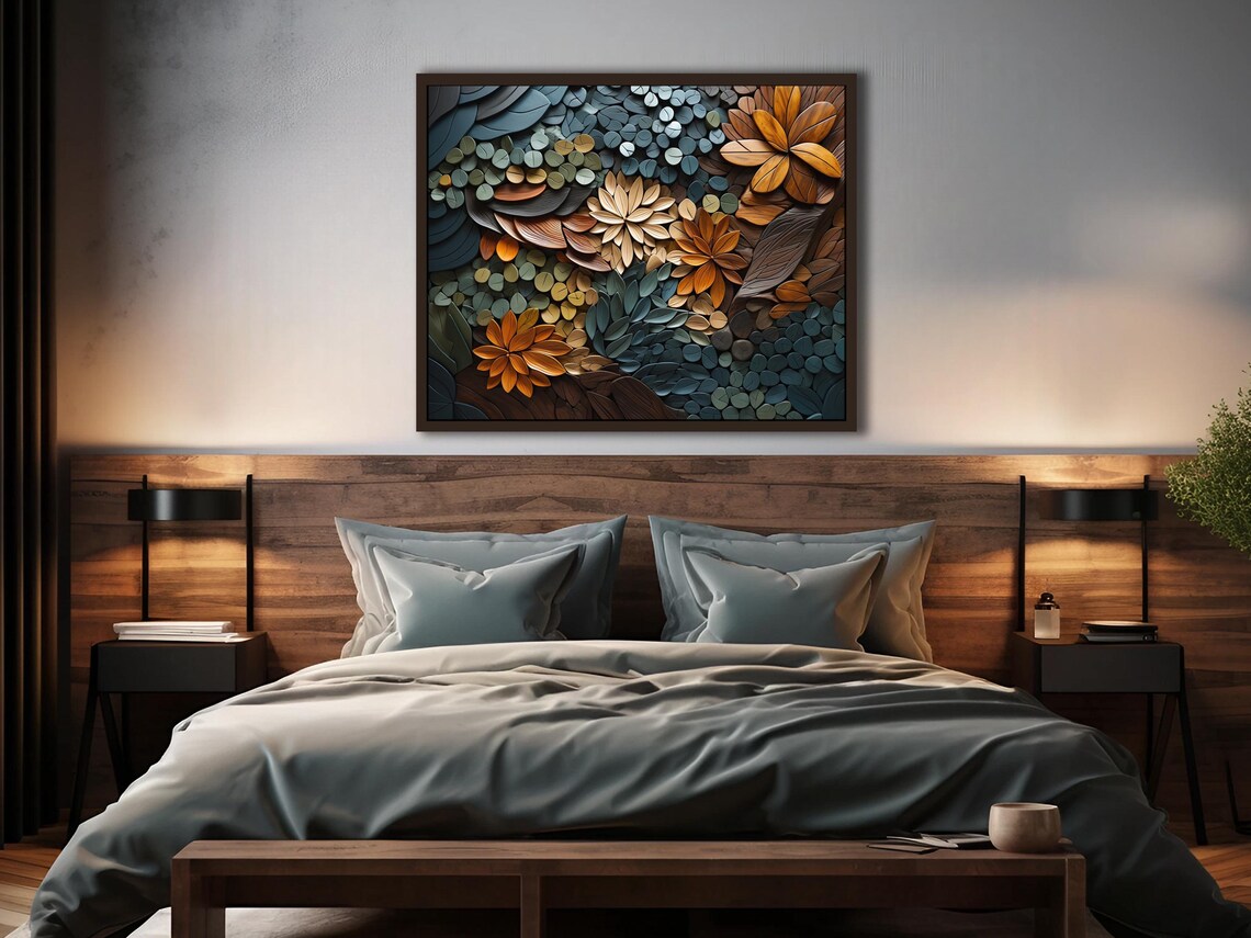 Wood Grain Abstract Boho Botanic Art Print, Living Room - Image 4