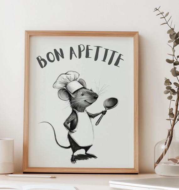 Bon Appetit Mouse Chef Print Funny Kitchen Wall Art