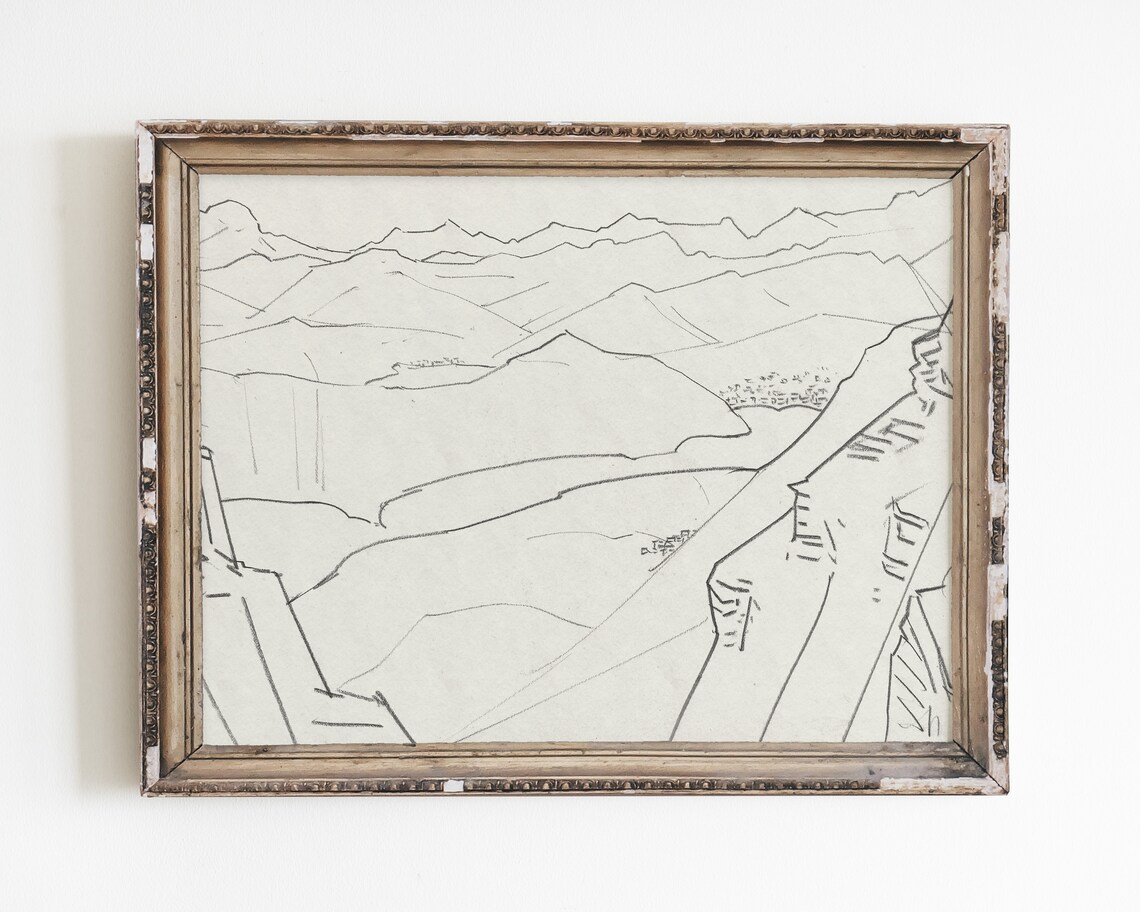 Minimalist Mountain Line Art Sketch, Abstract Print