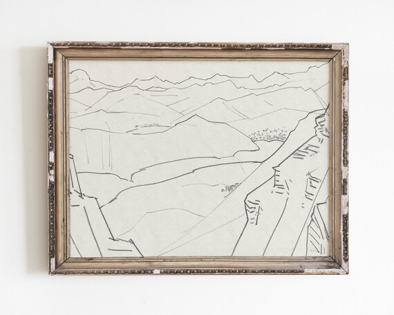 Minimalist Mountain Line Art Sketch, Abstract Print