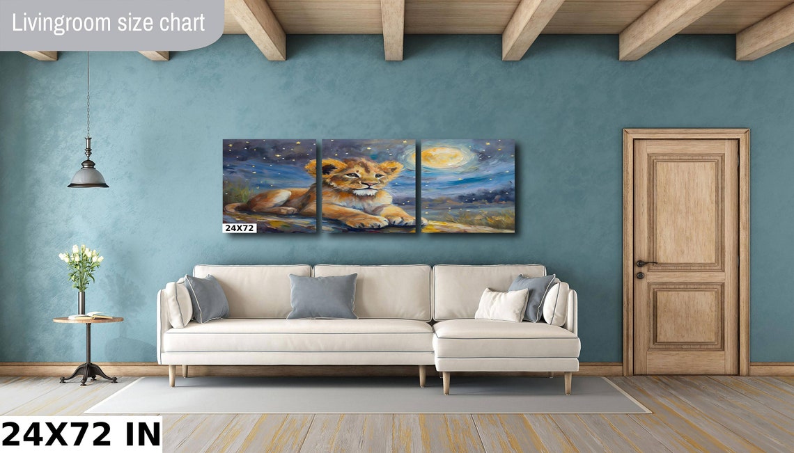 Brave Lion Cub Under Full Moon Starry Night Nursery Wall Art Poster - Image 3