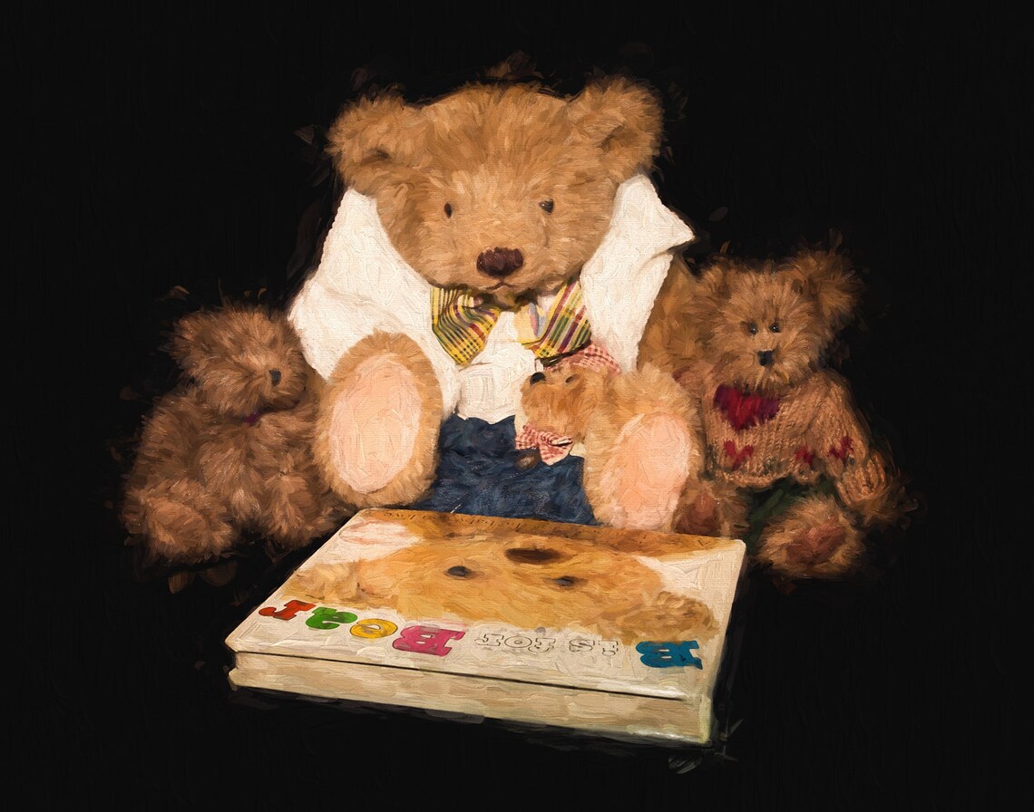 Storybook Teddy Bears Reading Picture Book Nursery Wall Art Poster