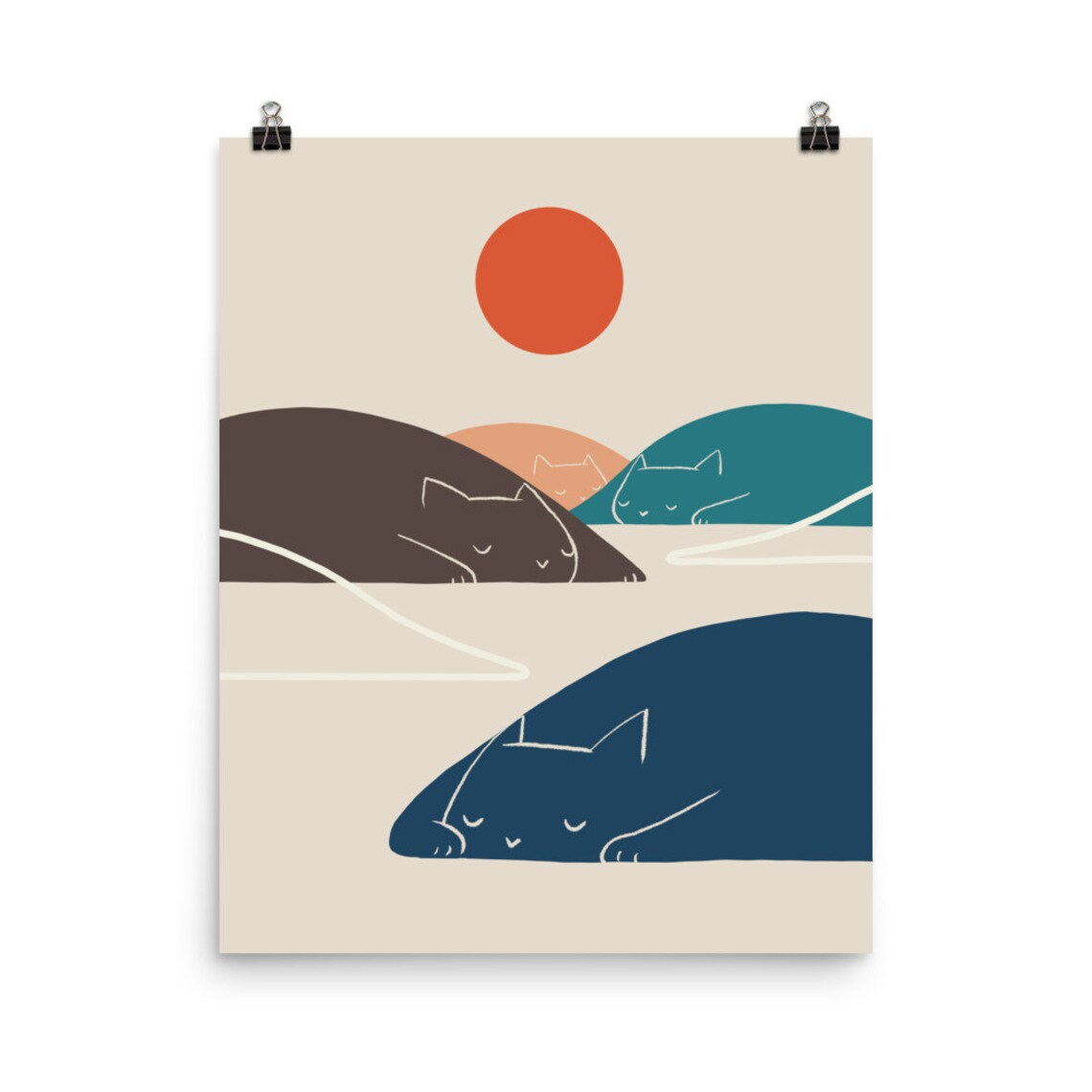 Cat Landscape Art Print, Animal Wall Decor