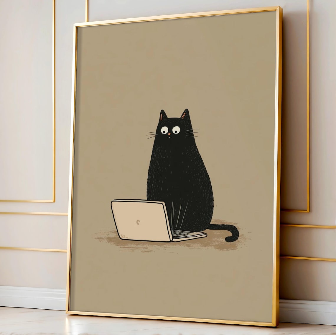 Working Cat Poster, Minimalist Cat Art Print