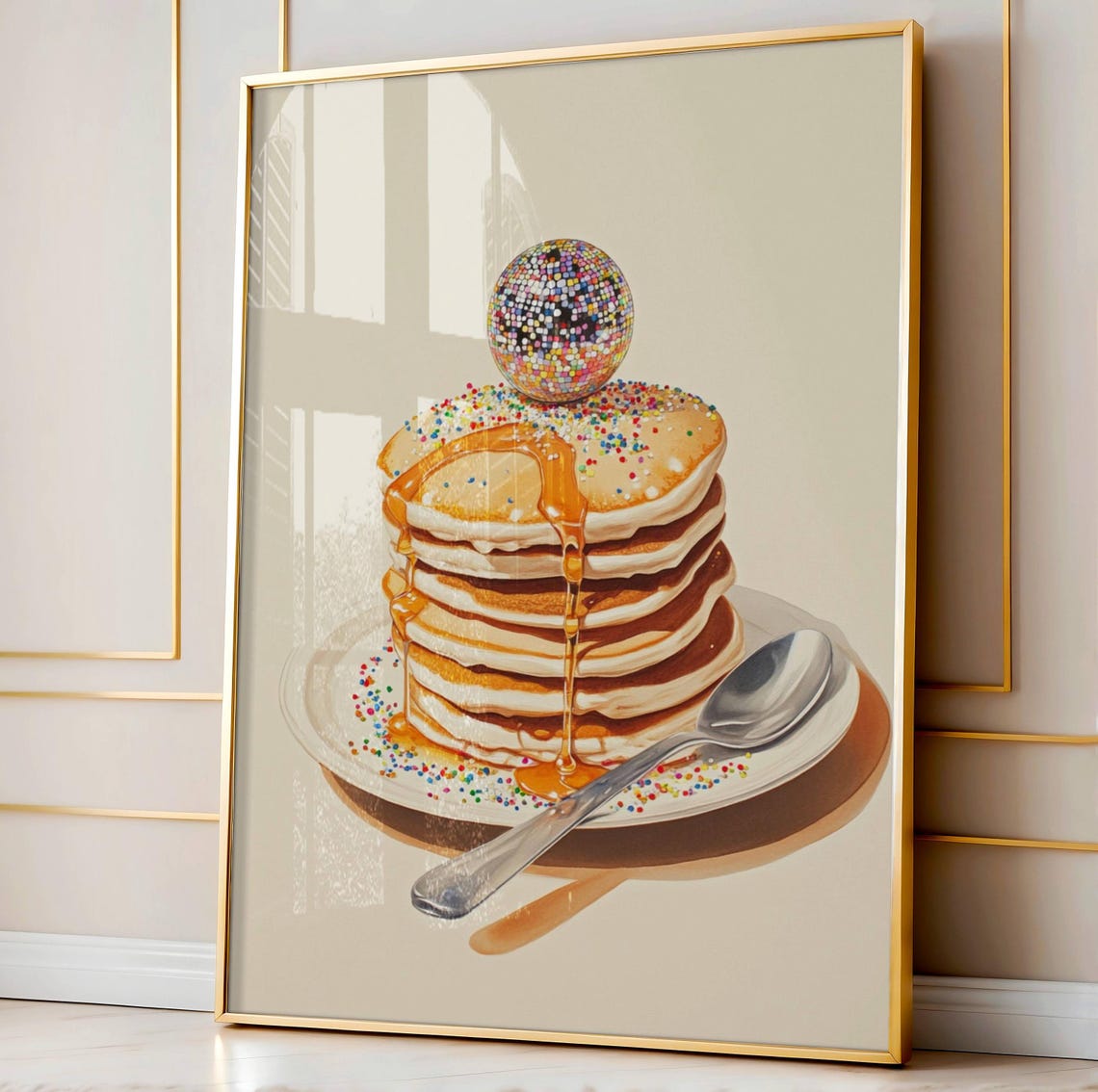 Disco Pancakes Sprinkles Syrup Disco Ball Trendy Kitchen Poster