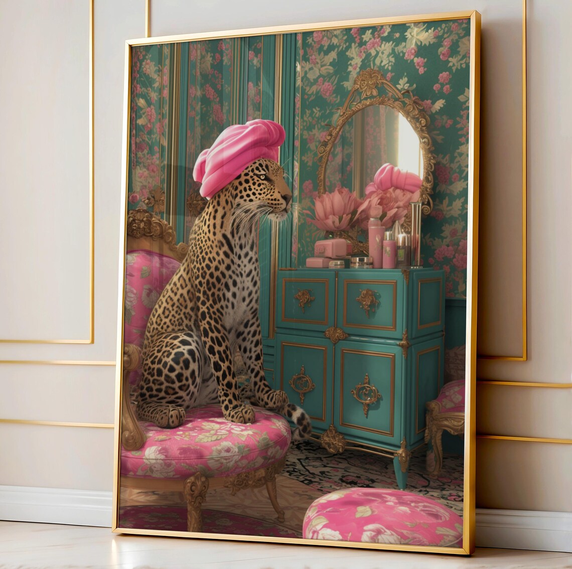 Glamorous Leopard Salon Print, Maximalist Bathroom Decor