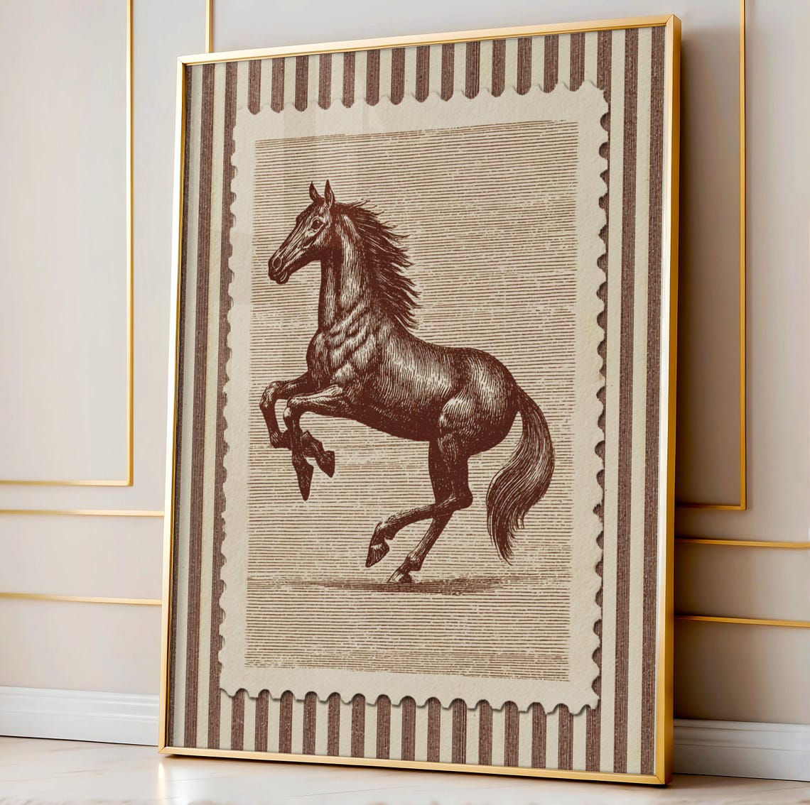 Vintage Galloping Horse Postage Stamp Style Western Art Print