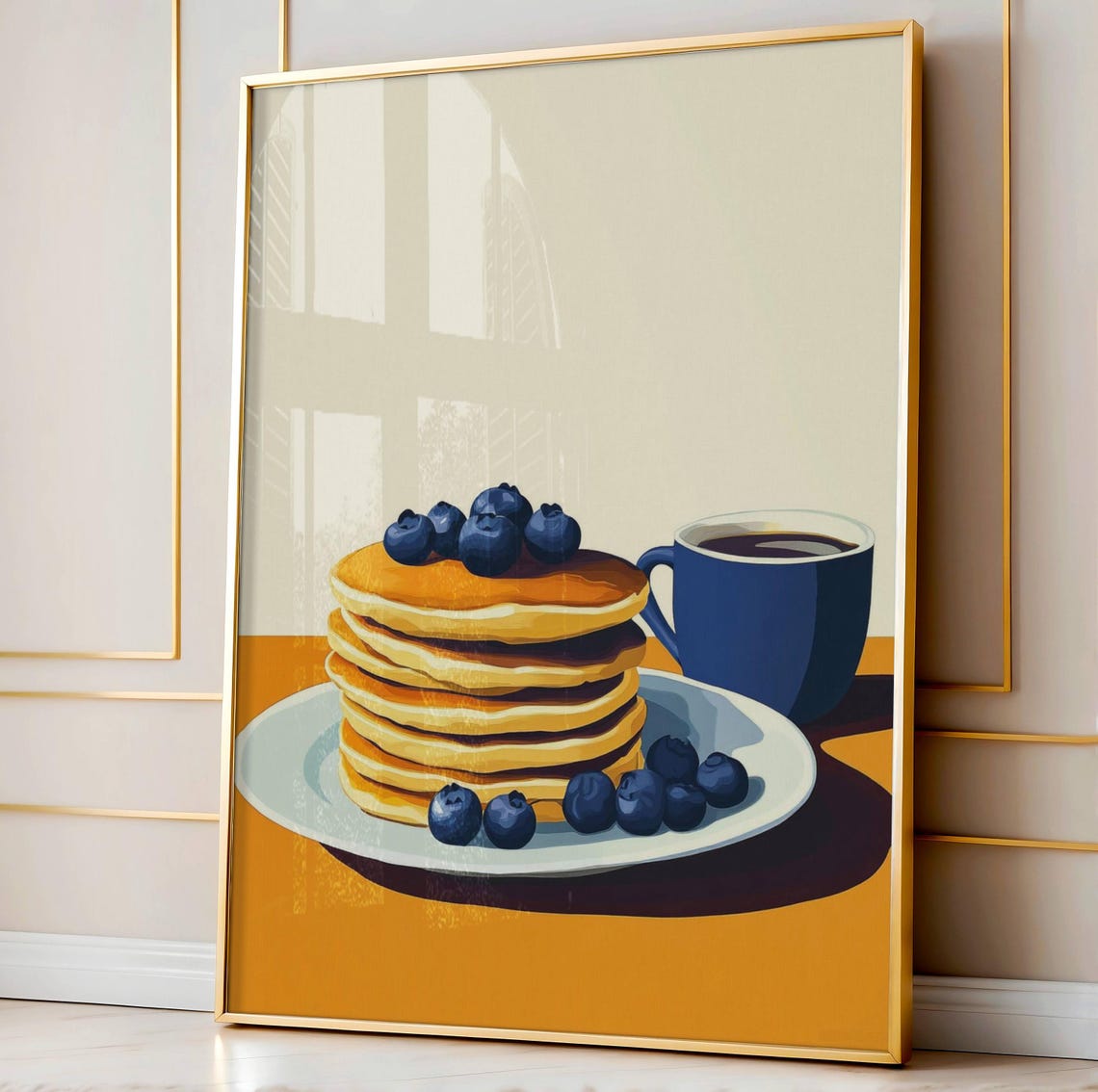 Retro Pancakes Stack Blueberries Coffee Cup Orange Breakfast Poster