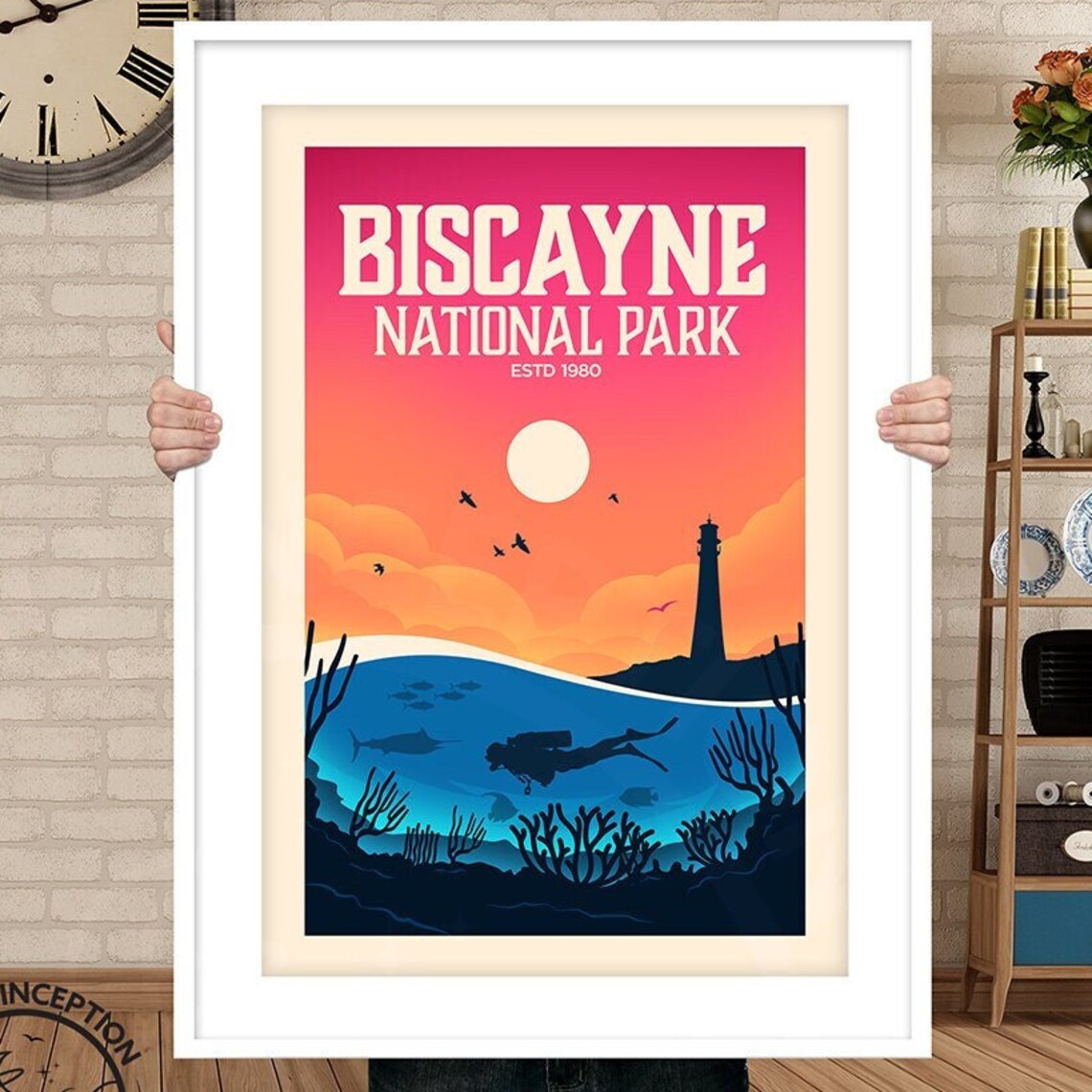 Biscayne National Park Travel Poster, Florida Sunset