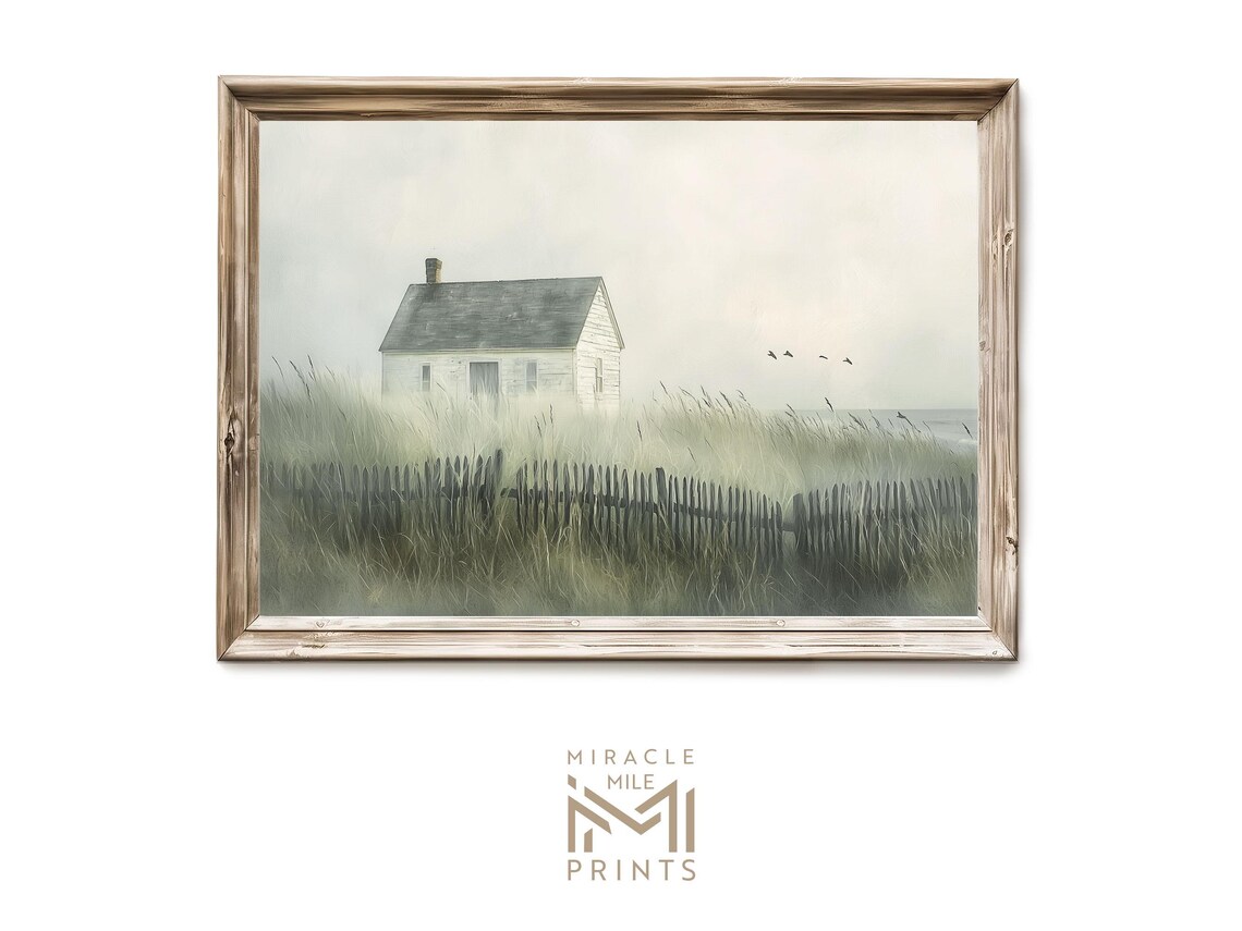 Seaside Cottage Vintage Oil Painting Art Print