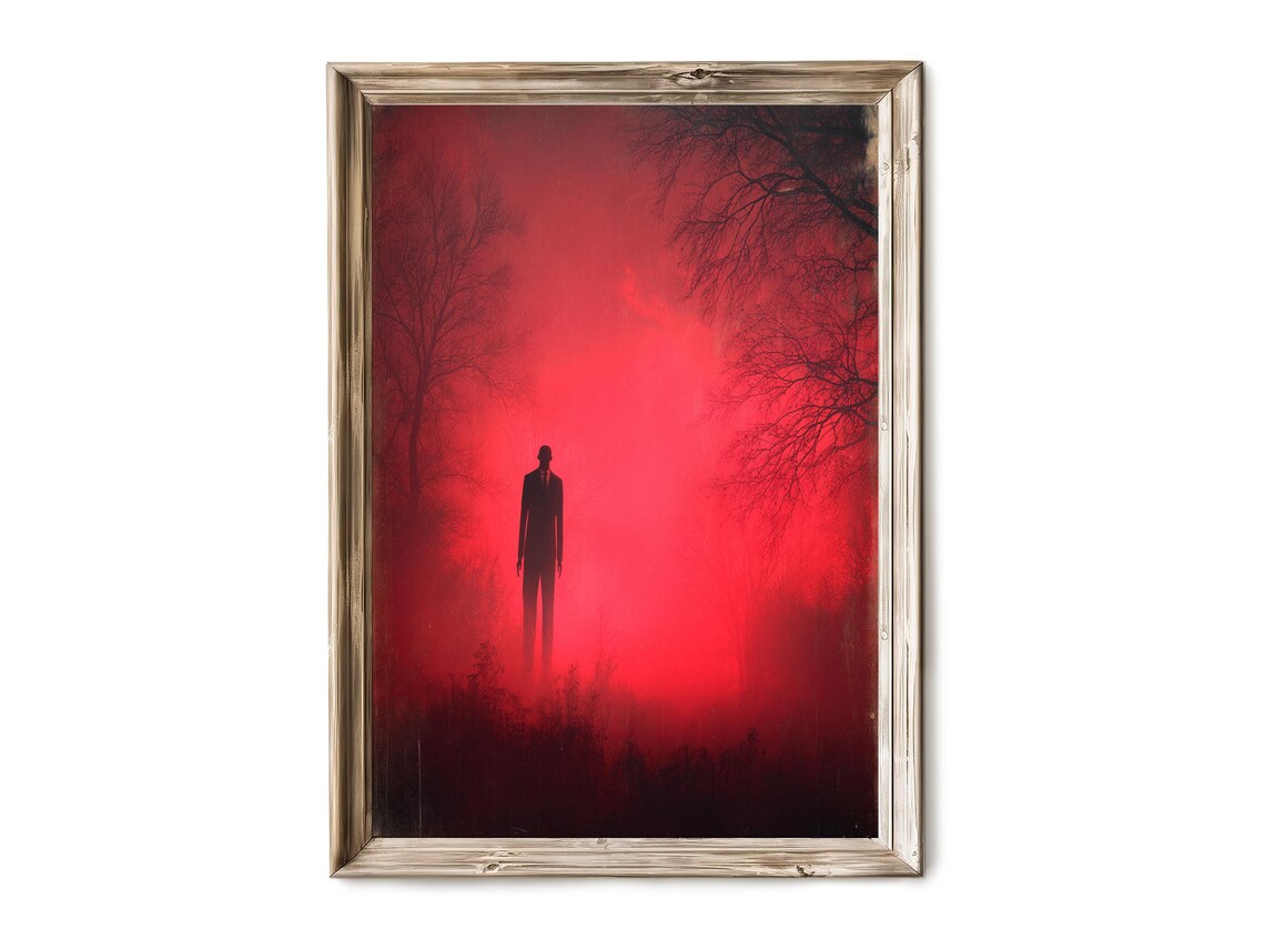 Red Fog Forest Lone Figure Vintage Horror Scene Halloween Poster