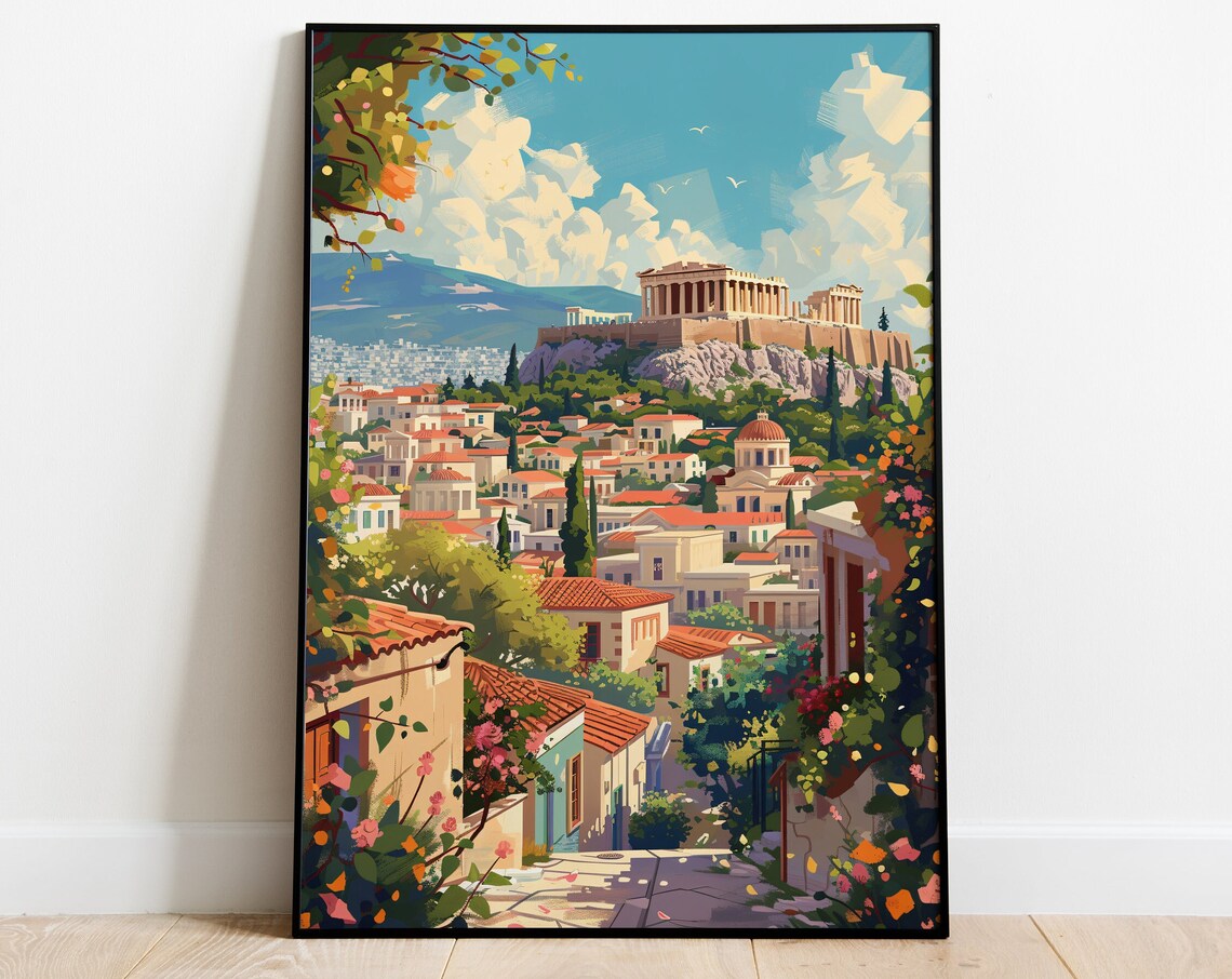 Athens Greece Acropolis Parthenon Colorful Street View Poster