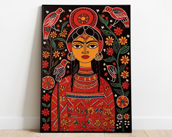 Freida Kahlo Madhubani Folk Art Living Room Print