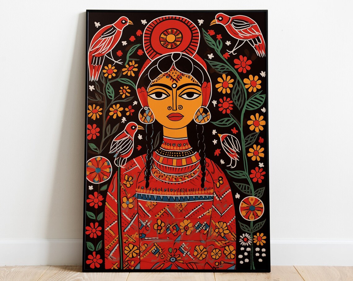 Freida Kahlo Madhubani Folk Art Living Room Print
