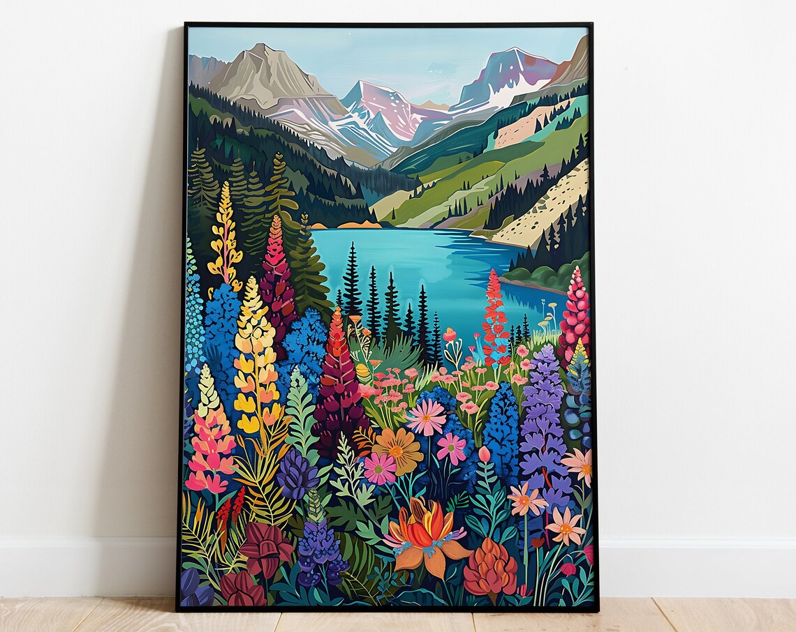 Maximalist Mountain Valley Art Print, Floral Hills