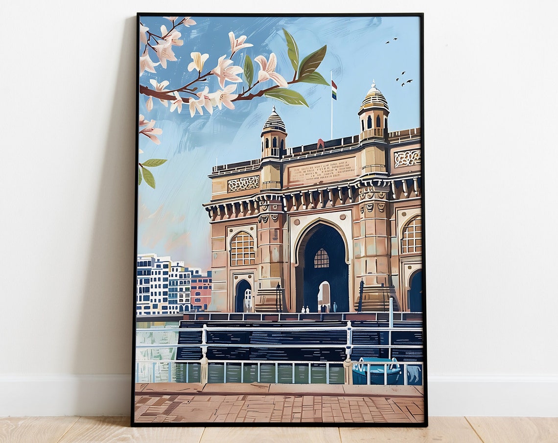 Gateway of India Mumbai Daytime Watercolor Landmark Art Poster