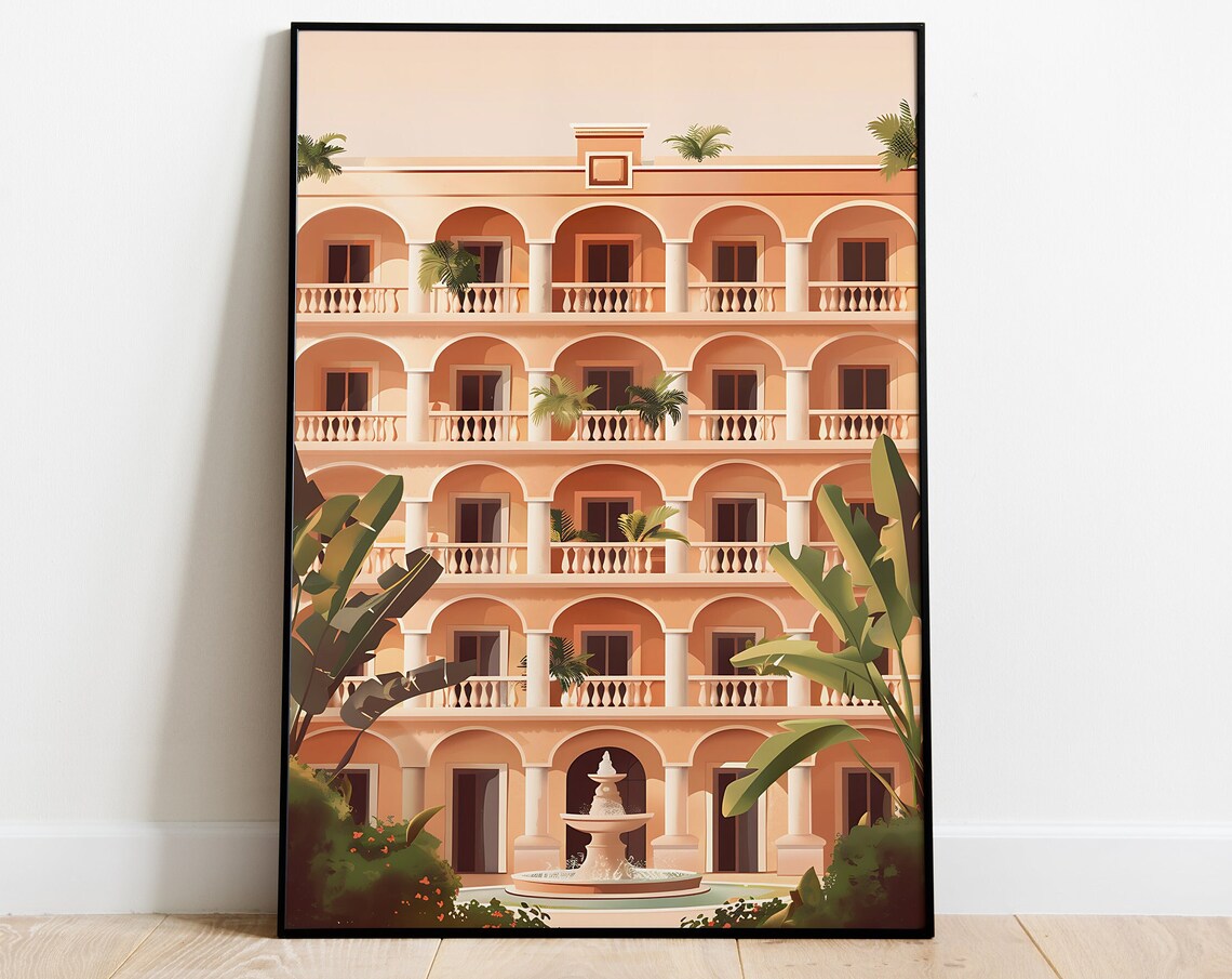 Indian Heritage Hotel Courtyard Arches Fountain Travel Wall Art