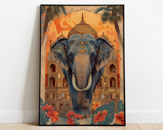 Royal India Elephant Palace Sunset Mixed Media Artwork Poster