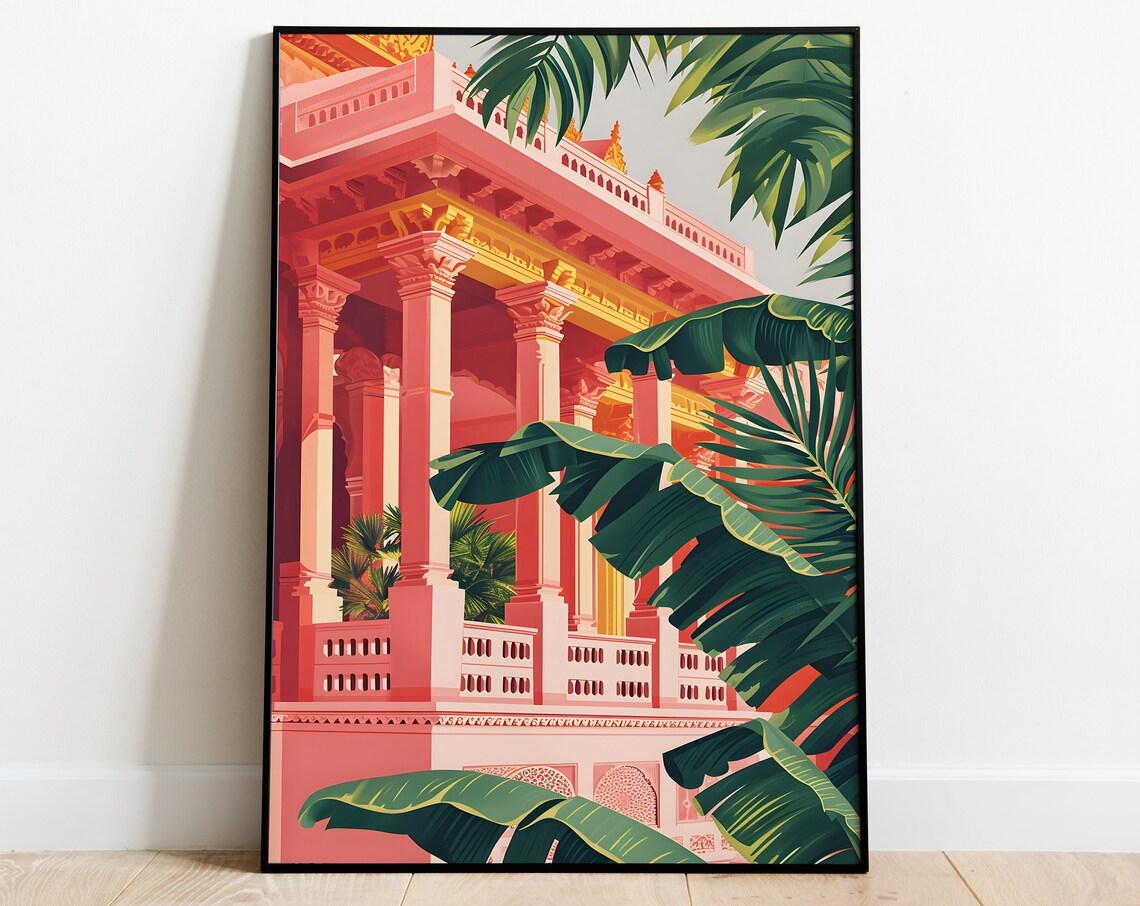 Indian Tamil Nadu Temple Travel Poster, Vintage Monument
