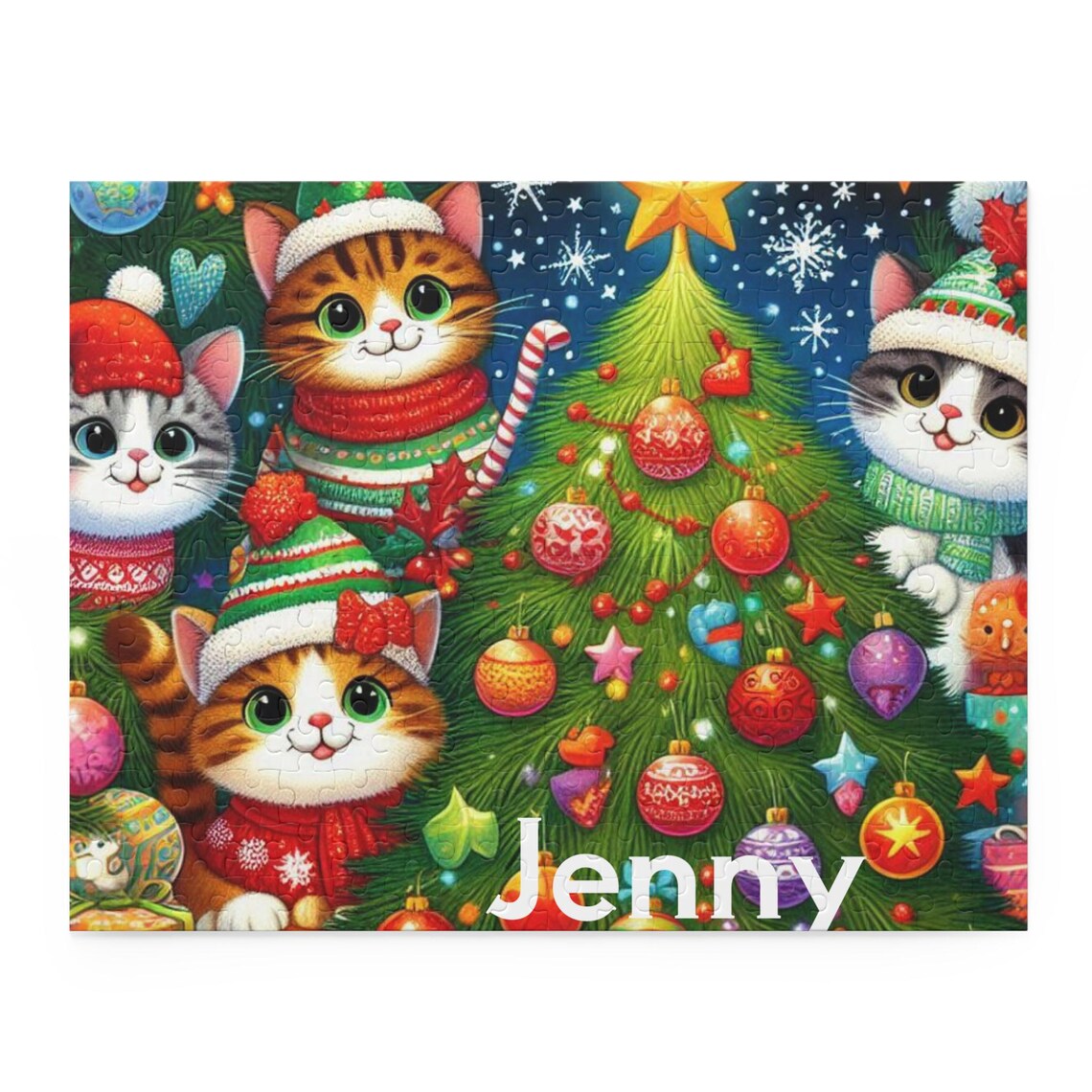 Personalized Cat Christmas Puzzle, Holiday Family Game - Image 2