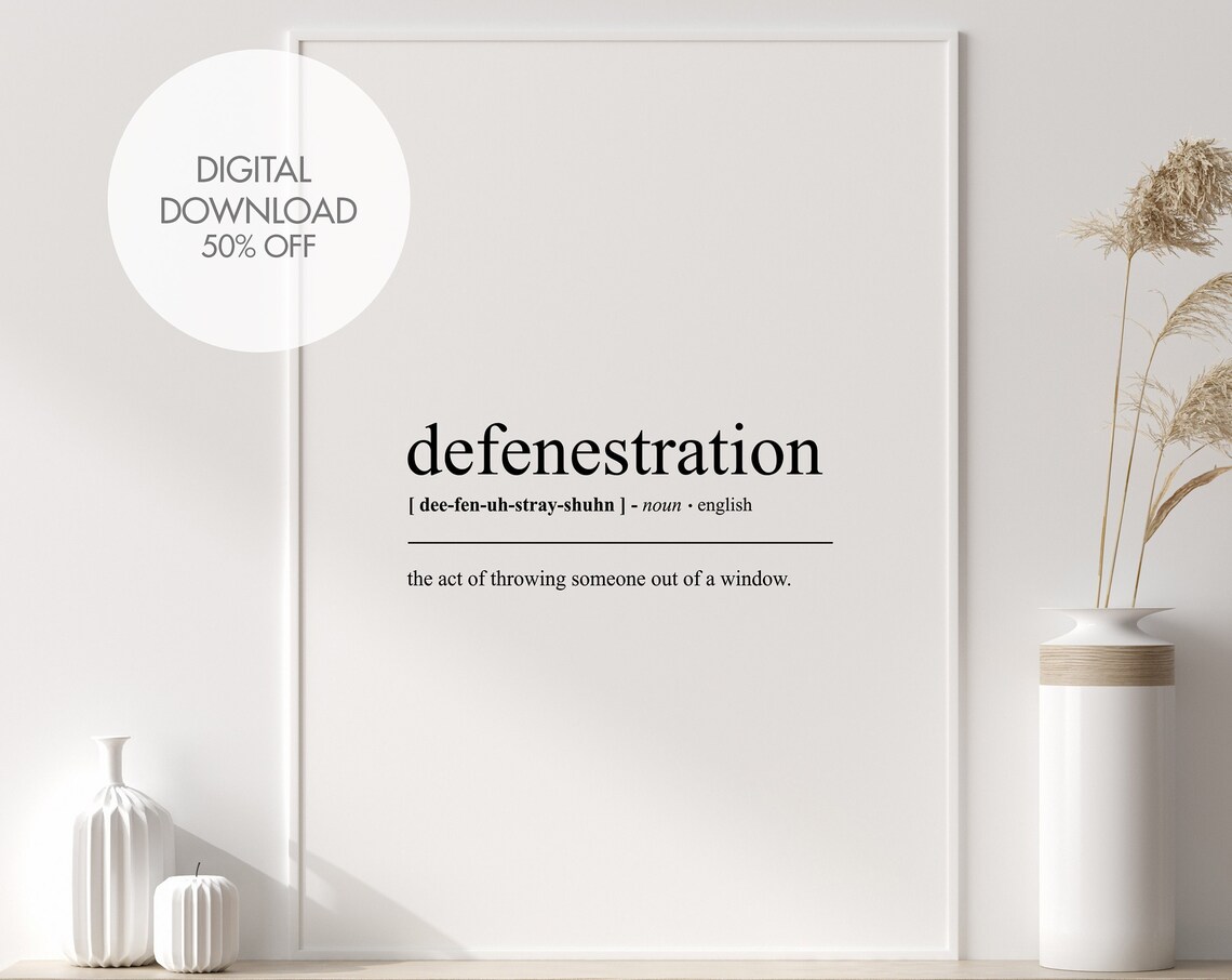 Defenestration English Word Definition Minimalist Dictionary Poster