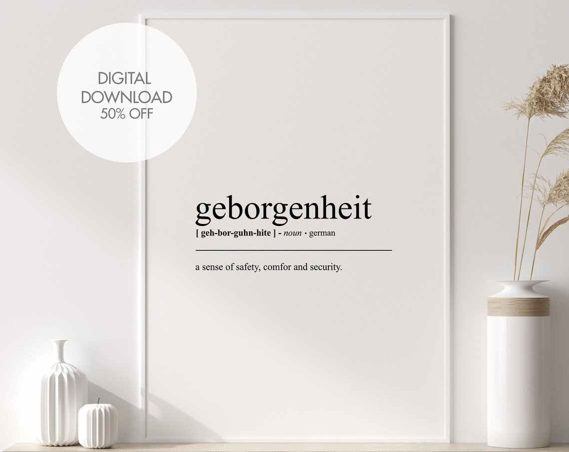 Geborgenheit Definition German Word Art Dictionary Meaning Wall Poster