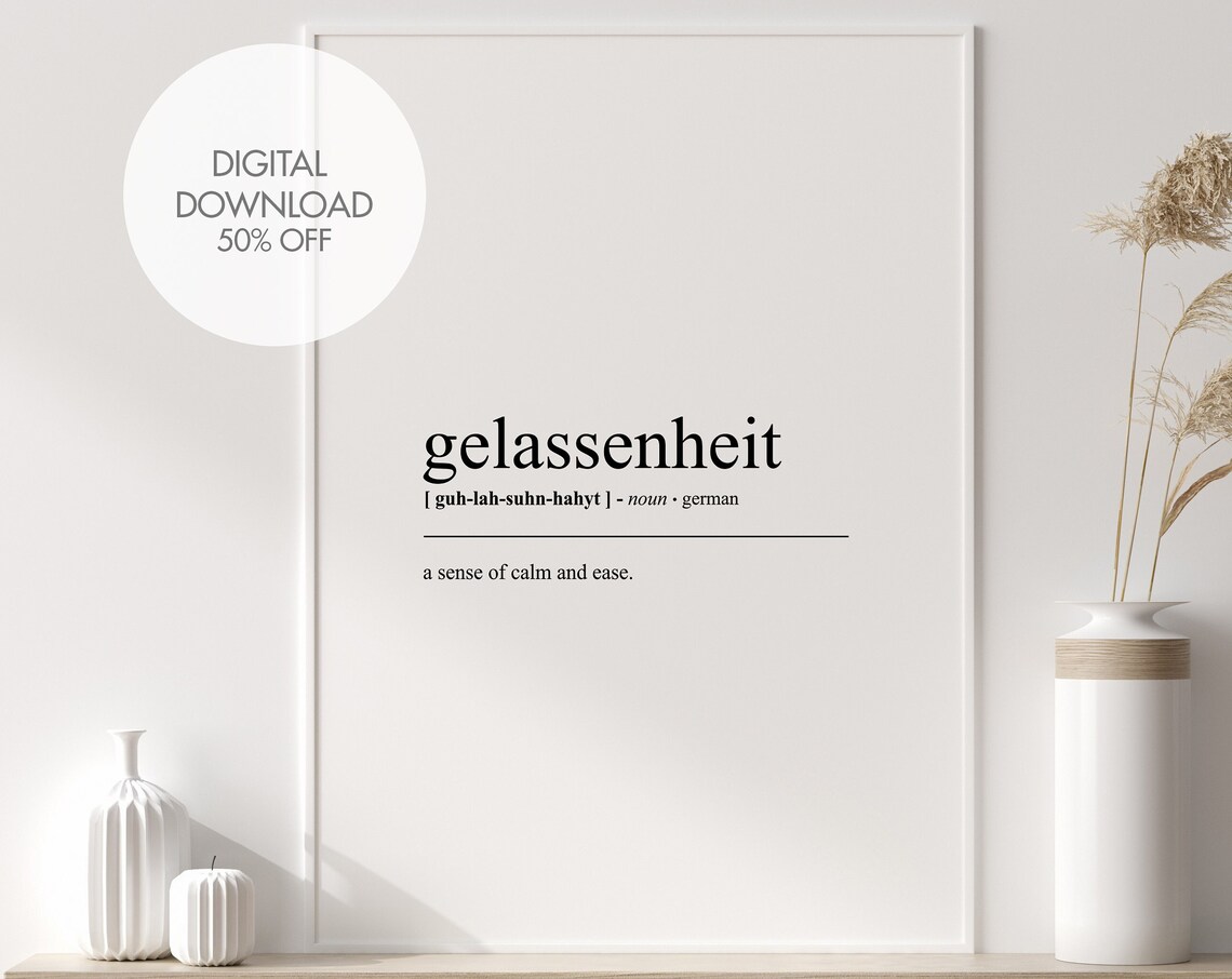 Gelassenheit Definition German Word Art Dictionary Meaning Wall Poster