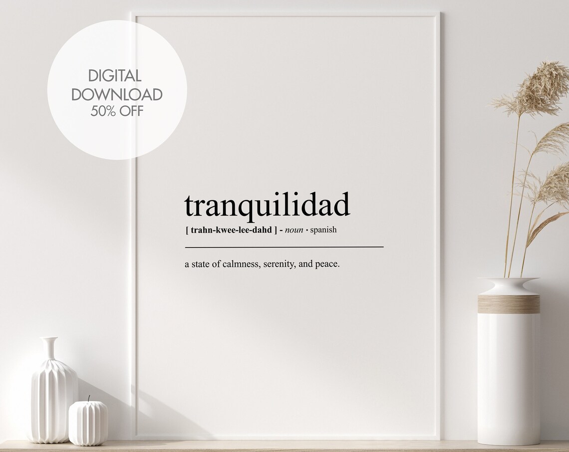 Tranquilidad Spanish Word Definition Minimalist Dictionary Poster