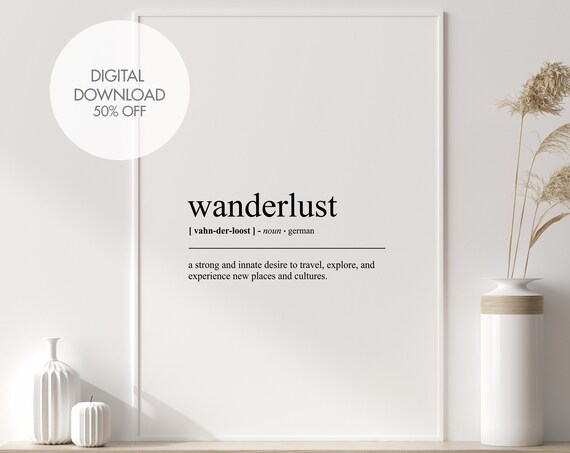 Wanderlust Definition Minimalist Dictionary Poster Travel Decor