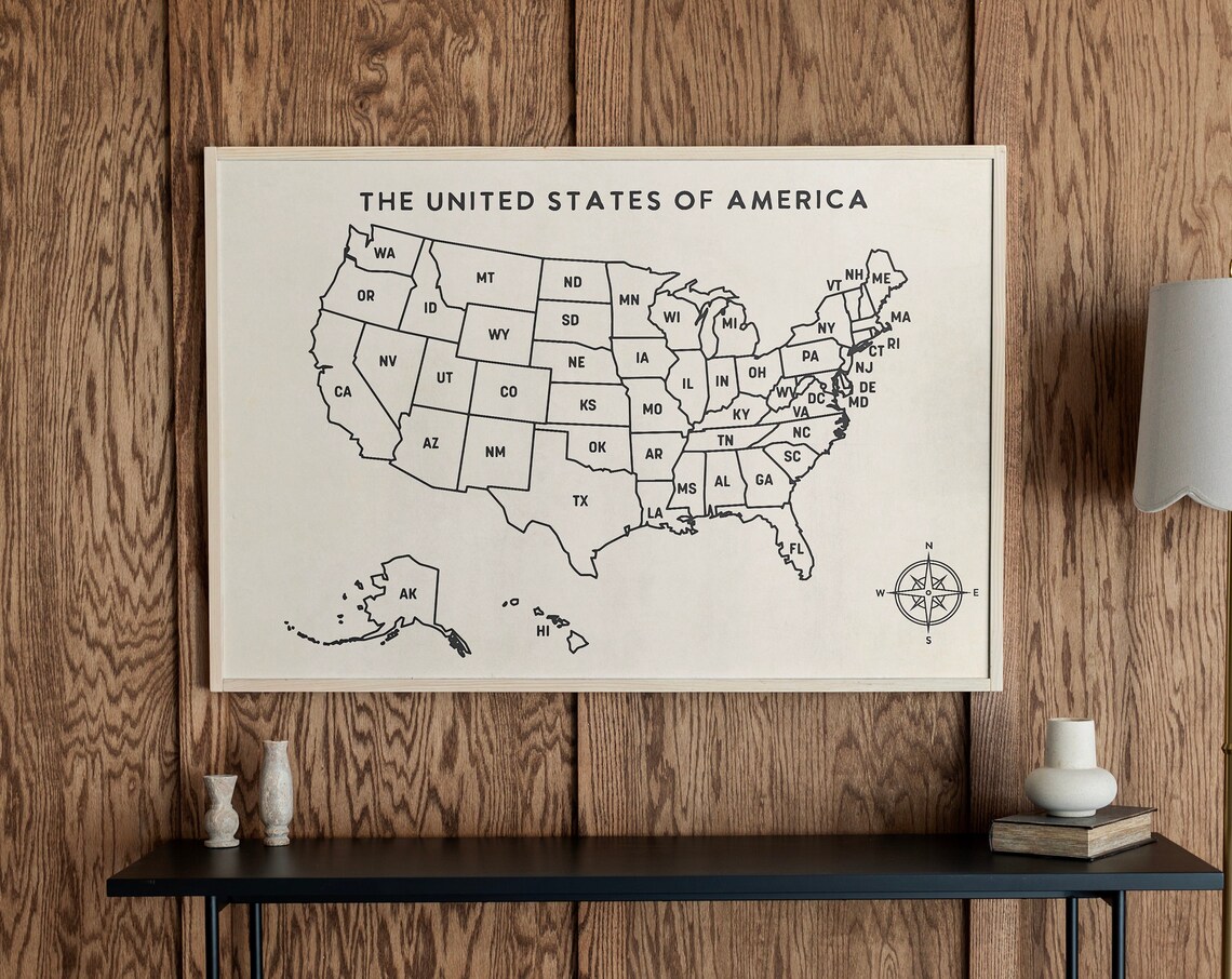 US Map Art Print, Home School Wall Decor Study Aid
