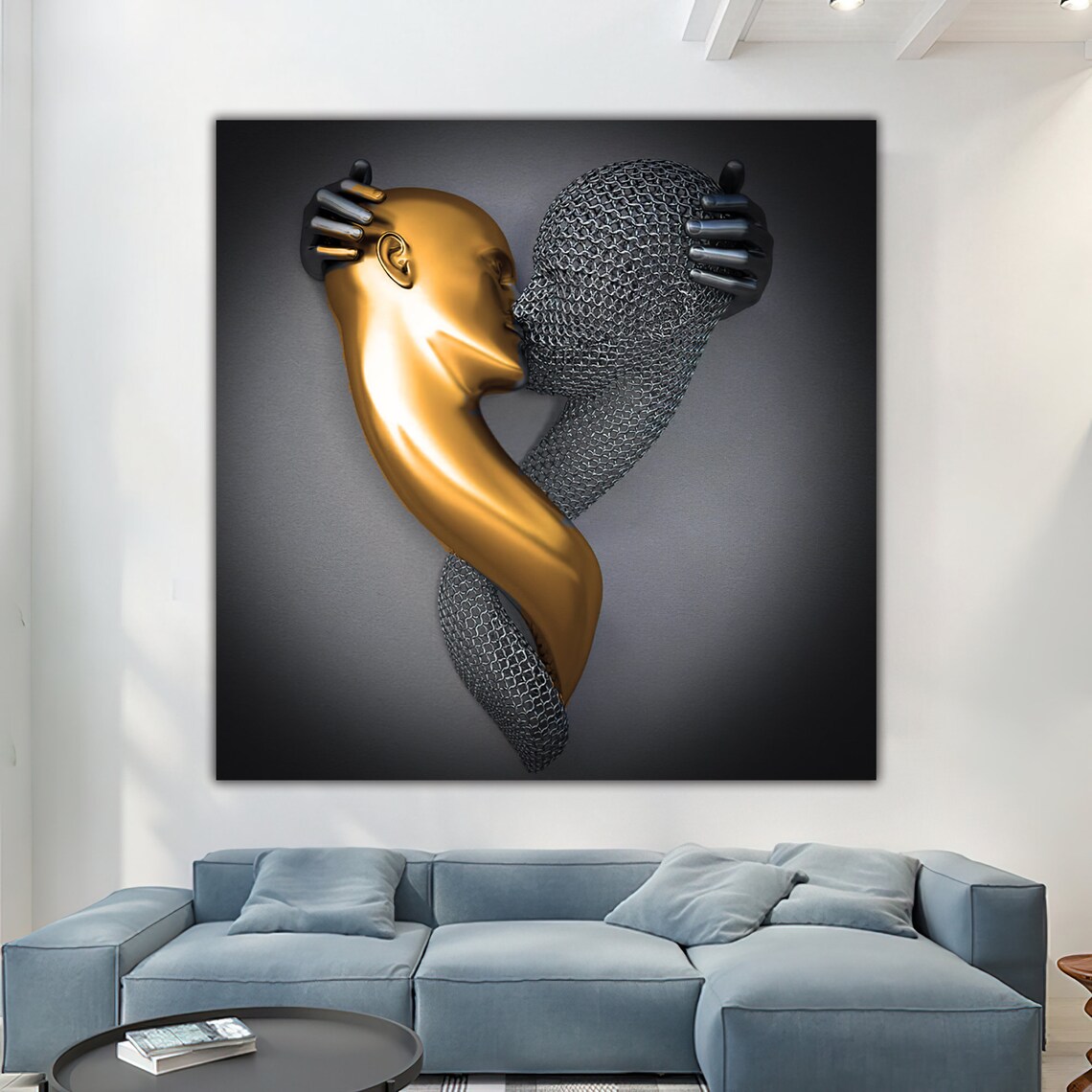 Kissing Painting Love Couples, Textured Art Print