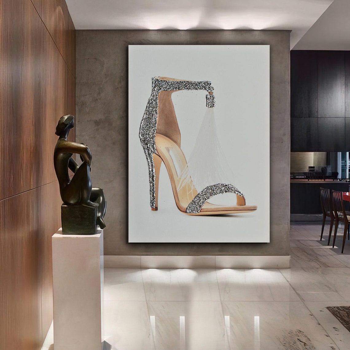 Shoes Glitter Textured Shoes Painting Fashion Shoes Heeled Shoes Print Glitter Painting