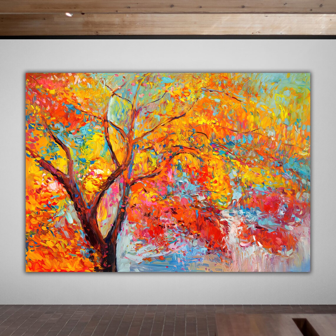 Colorful Autumn Tree Fiery Orange Foliage Impressionist Art Poster