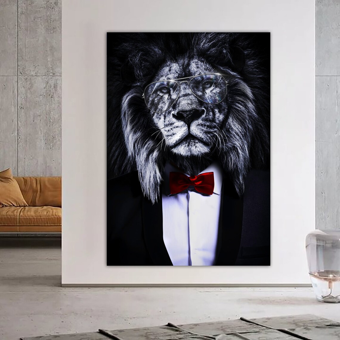 Black and White Lion Art Print, Animal Wall Decor