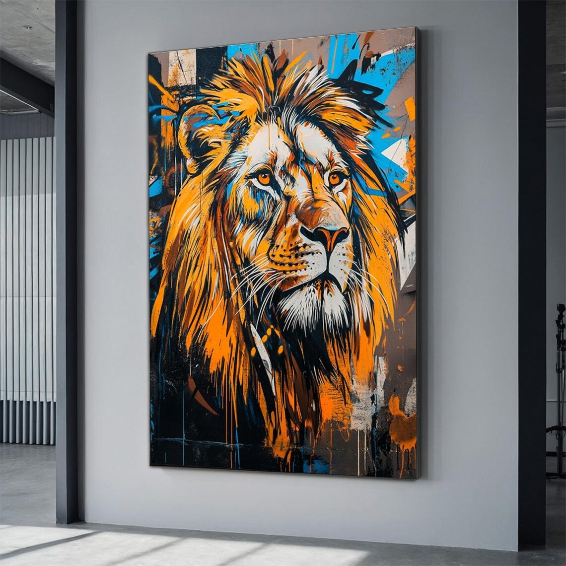 Orange Blue Pop Art Lion Street Style Bold Colorful Wildlife Poster