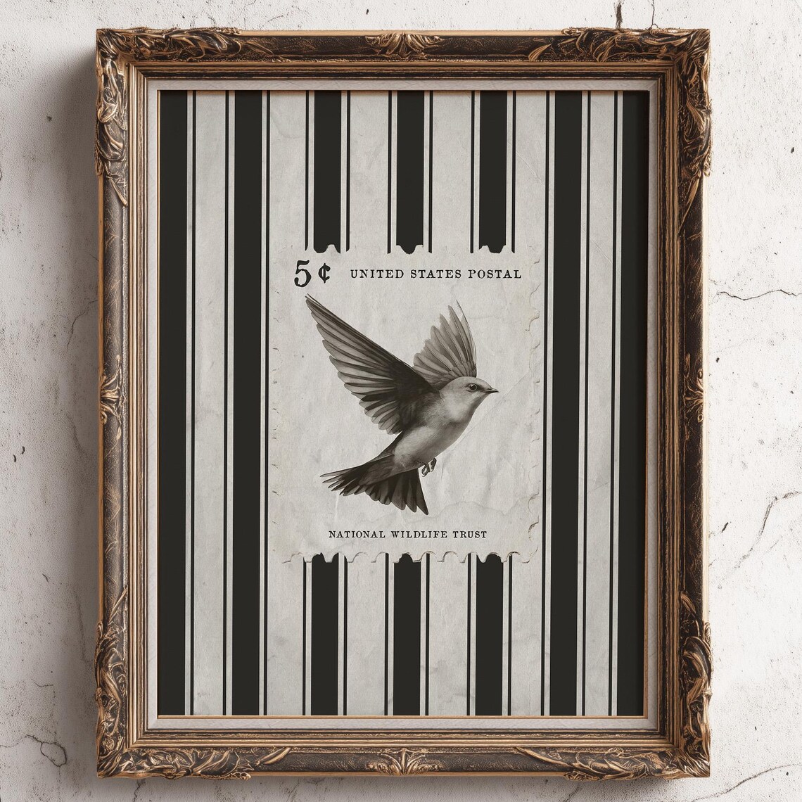 Vintage Swallow Postage Stamp Bird National Wildlife Trust Art Poster