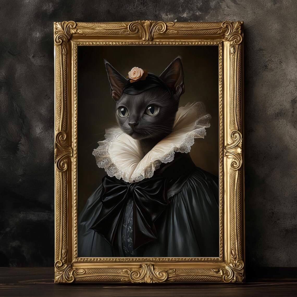 Gothic Cat in Dress, Whimsigoth Cat Art Print