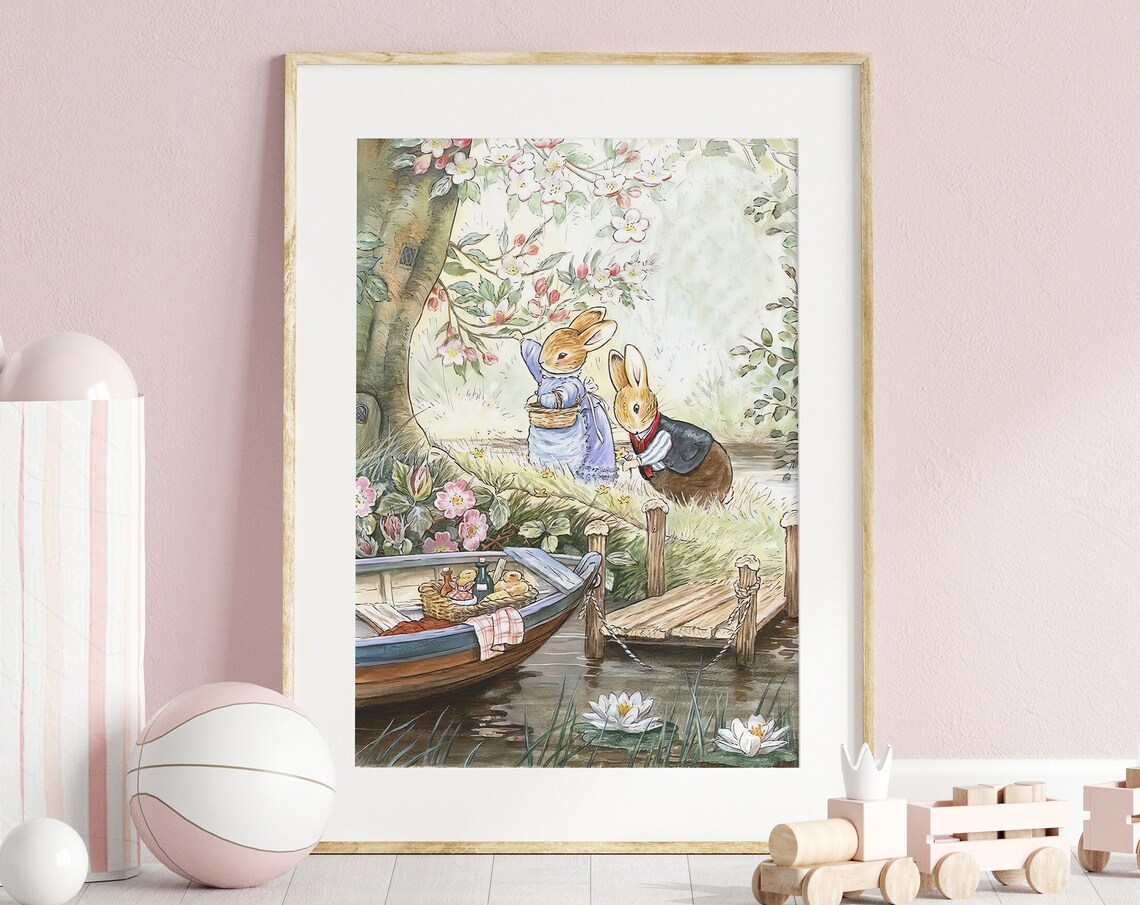 Cute Bunnies Nursery Art Print, Beatrix Potter Vintage