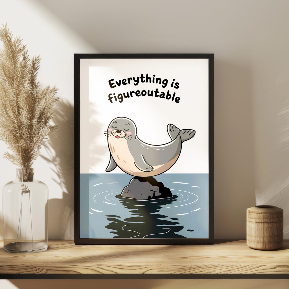 Everything Is Figureoutable Cute Seal Motivational Wall Poster - Image 2