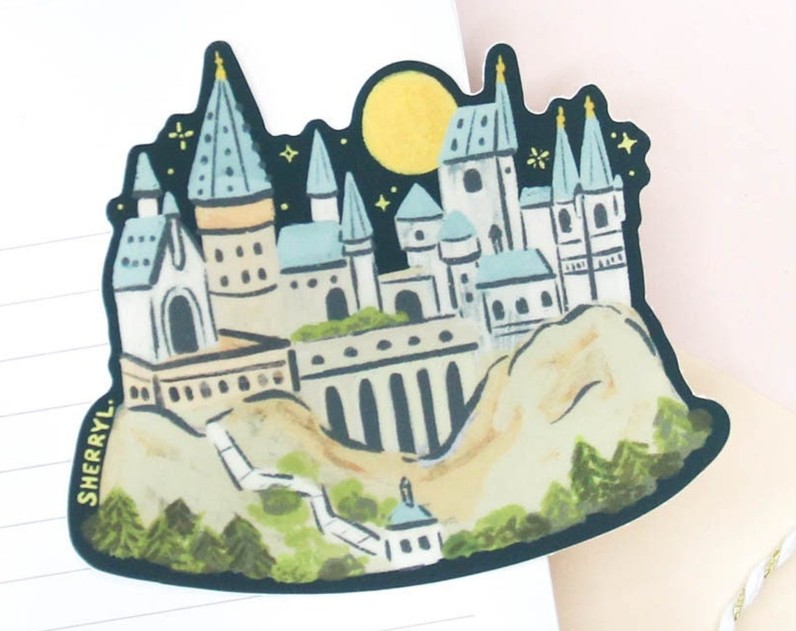 Magic Wizard Castle Moonlit Night Sky Die Cut Sticker Art Print