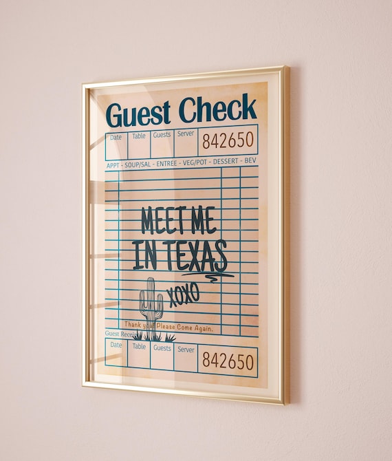 Texas Guest Check Retro Western Wall Art Print