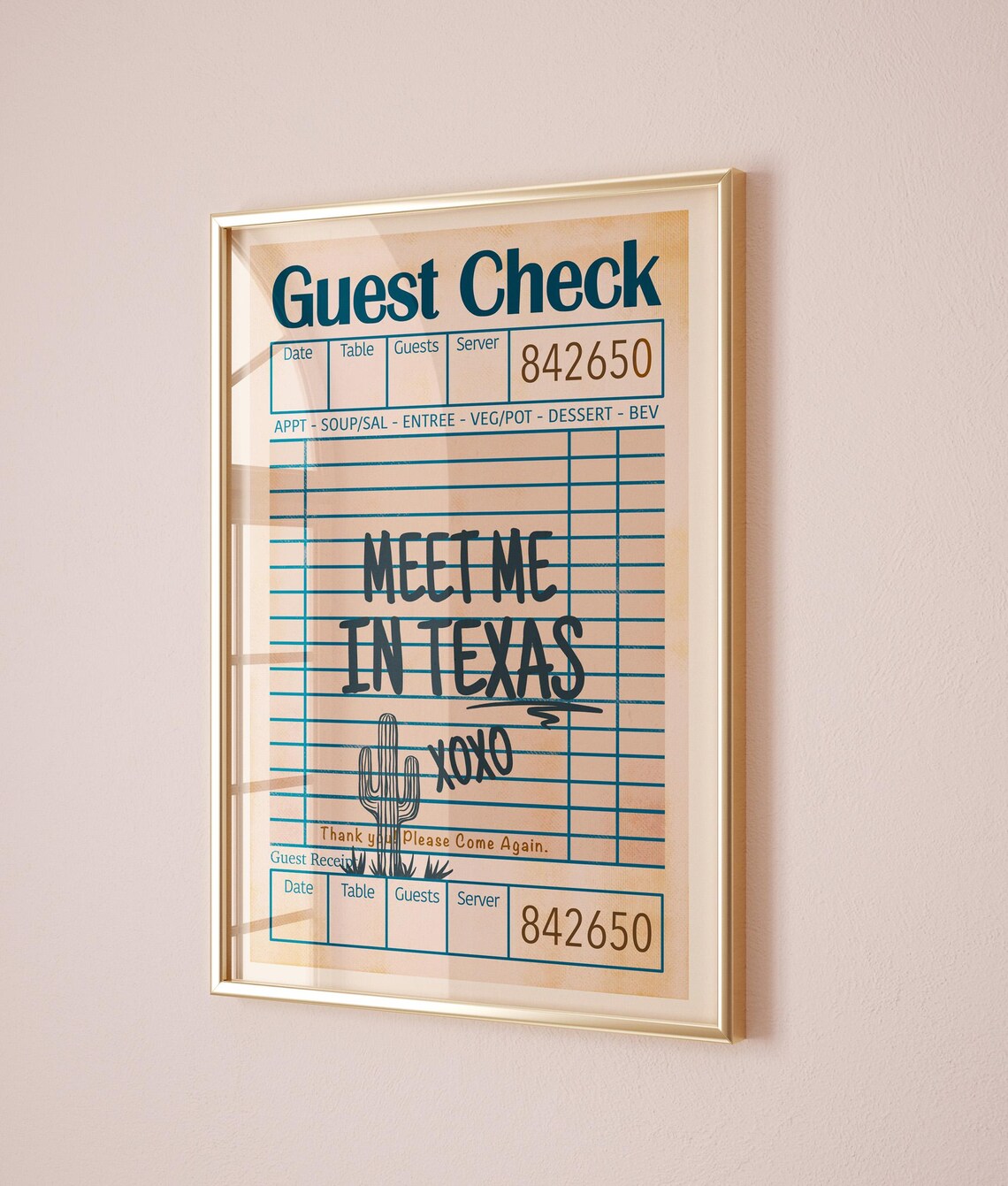 Texas Guest Check Retro Western Wall Art Print