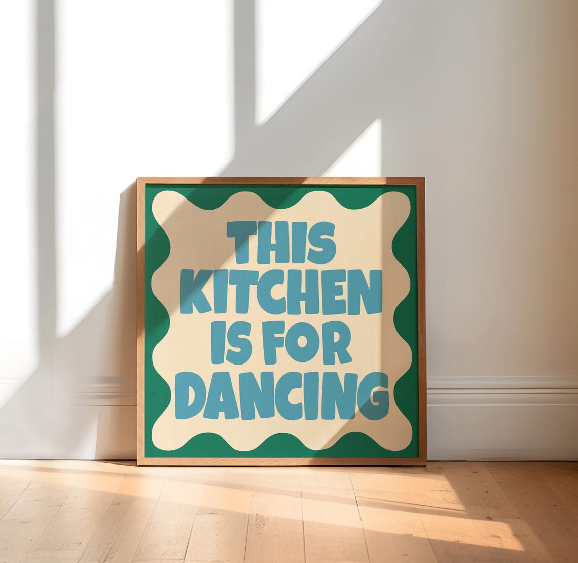 This Kitchen Is for Dancing Green Teal Retro Kitchen Quote Poster - Image 4